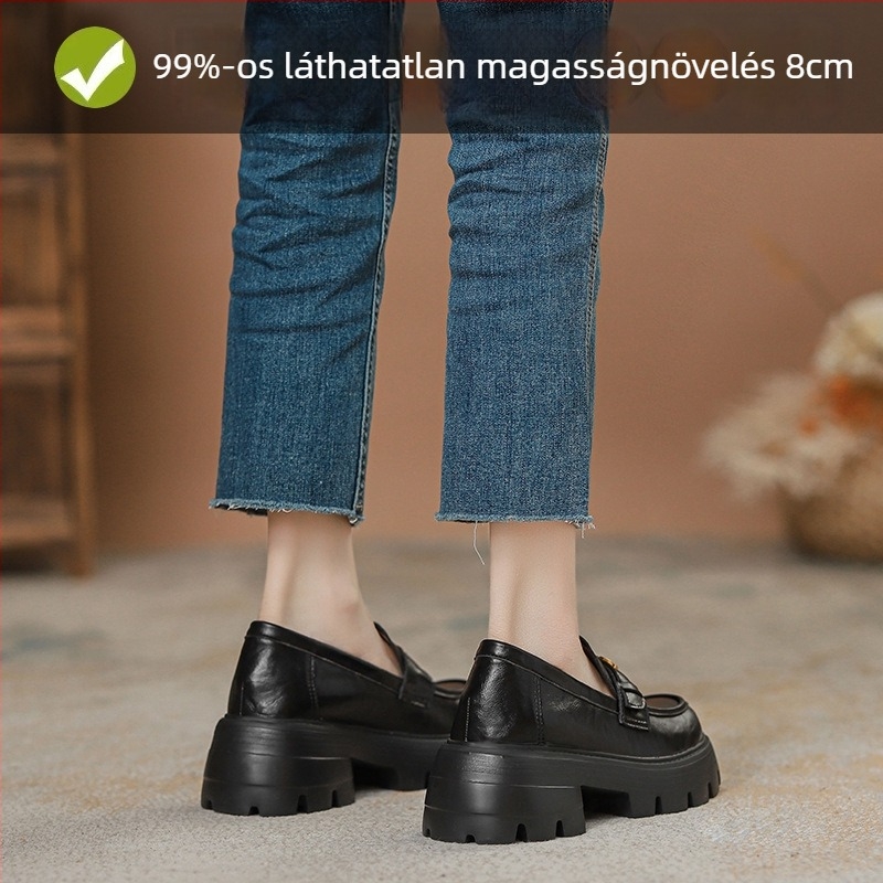 Női casual bőrlóferek - kerek orr, mikroszálas felsőrész, rejtett sarok 6–8 cm, gumitalp