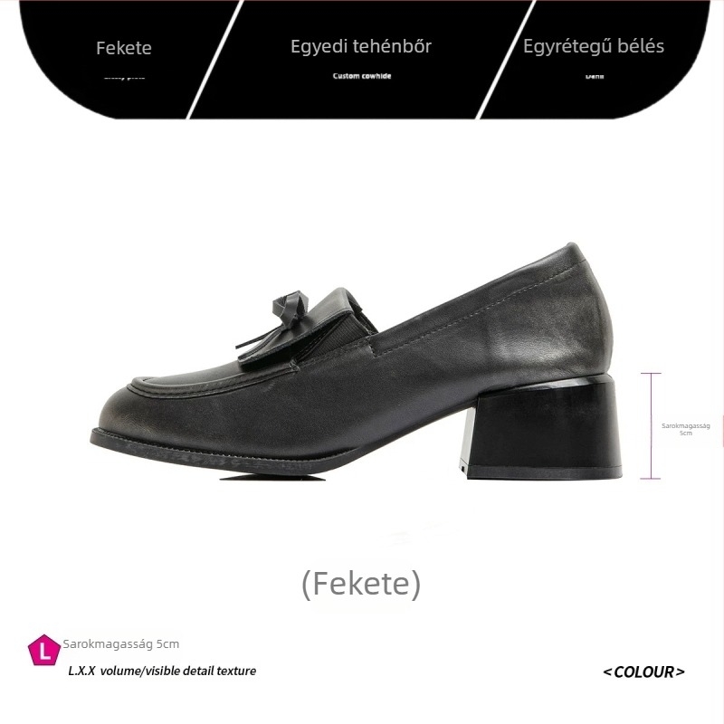 Loaferek kerek orrú, alacsony felső rész, középmagas sarkú (3-5 cm), gumi talpú, felső anyaga szuper fiber
