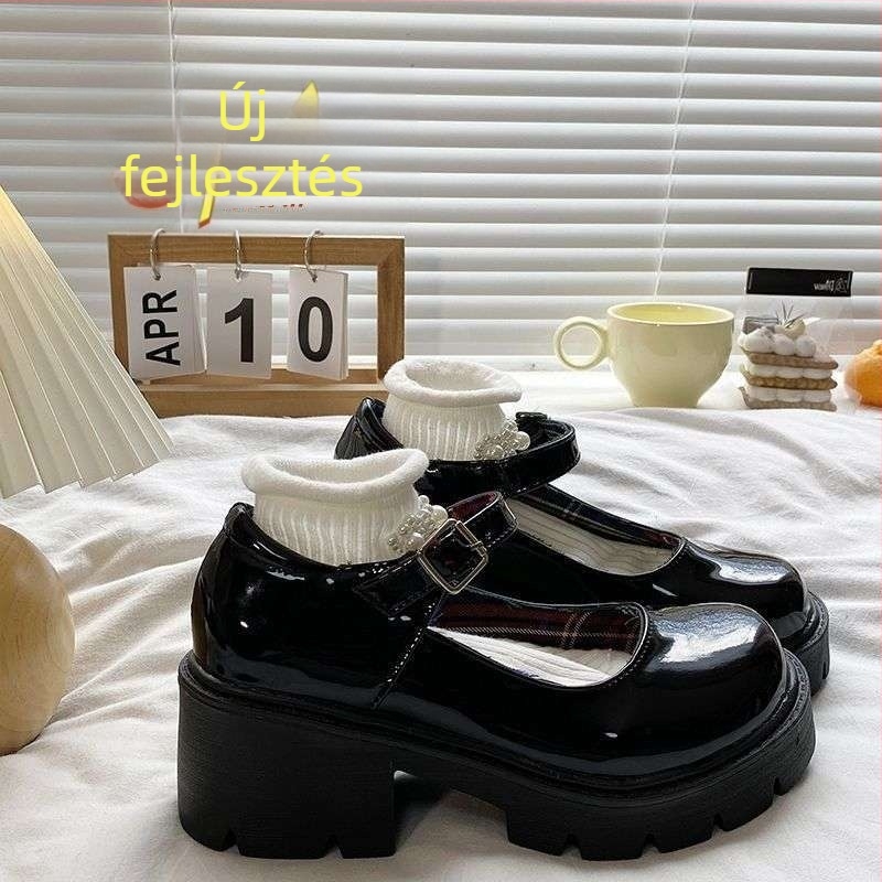 Női Mary Jane cipők, japán stílus, felső rész mikroszálas bőrből, 8 cm feletti sarok, gumírozott talp