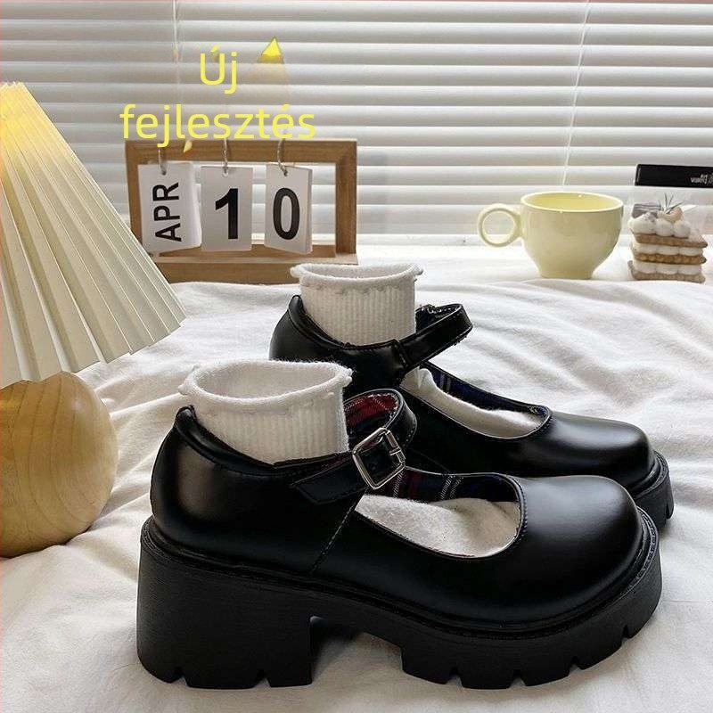 Női Mary Jane cipők, japán stílus, felső rész mikroszálas bőrből, 8 cm feletti sarok, gumírozott talp