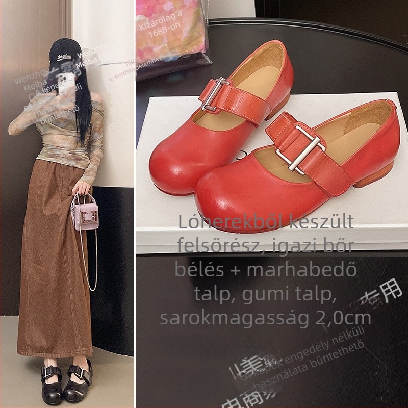 Női loaferek — felső rész lóbőrből, Velcro zár, kerek orr, alacsony sarkú 1–3 cm, belső bélés természetes bőr