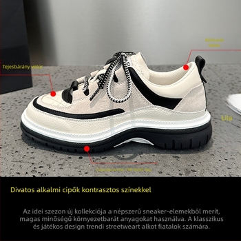 Női mindennapi sneaker 7 cm-es rejtett magasságnöveléssel, hálós felsőrész, vastag gumitalp, elülső fűzőzés, kerek orr