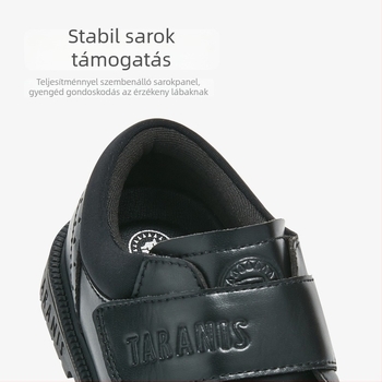 TARANIS Gyerekeknek készült bőrcipő, fekete, puha talp, Velcro, tavasz–ősz, brit stílus