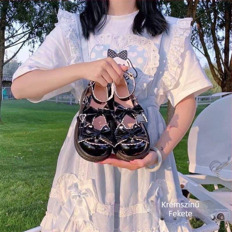 Cuki női PU bőr Mary Jane cipő Japán Lolita stílusban, sokoldalú iskolai ihletésű, kerek orr, masnival