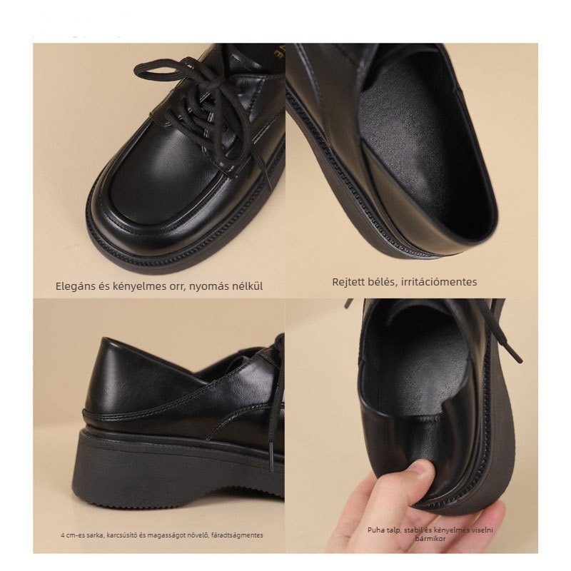 Női loaferek, első osztályú bőr, kerek orr, alacsony felső rész, platformos talp 6–8 cm, gumitalp