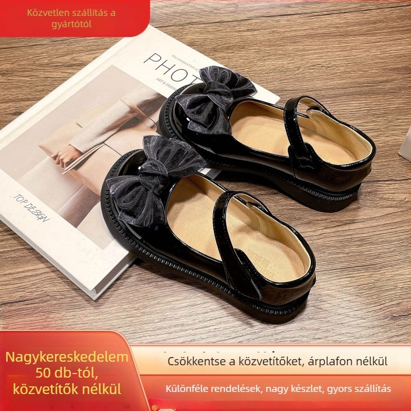 Lányoknak készült bőr cipő Velcro-zárással, alacsony felsőrésszel, gumírozott talppal, PU talptalppal, 7–12 éveseknek