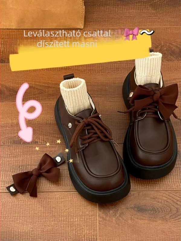 Női vastag talpú loaferek masnival, egyetemi stílus, alacsony sarok 3 cm alatt