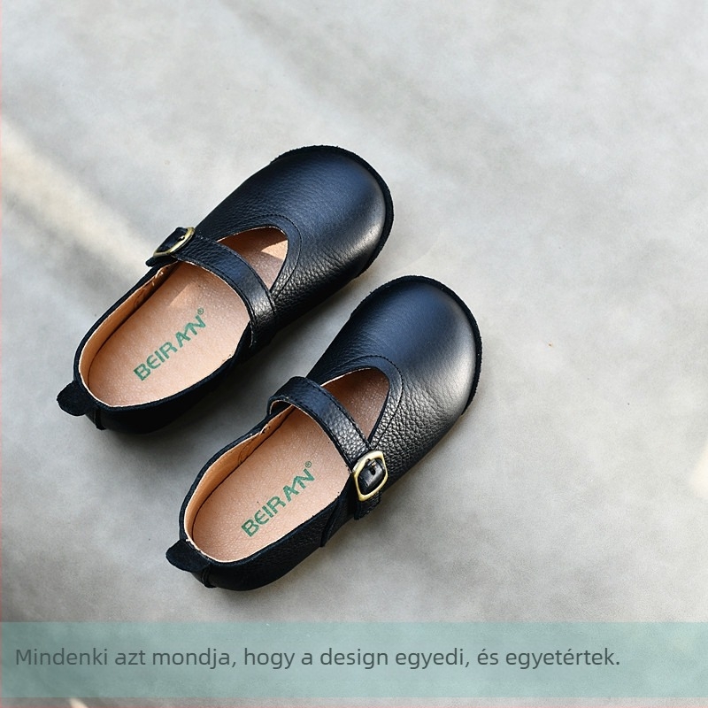 Gyerekeknek készült retro bőrcipő lányoknak, természetes bőr felsőrész, Velcro zárás, műanyag talp