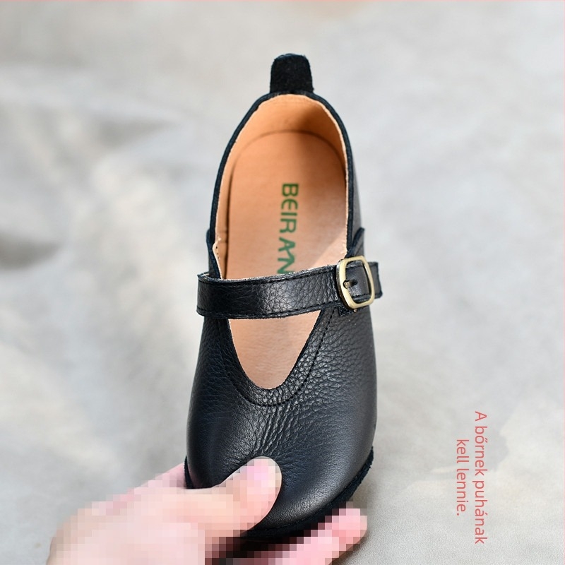 Gyerekeknek készült retro bőrcipő lányoknak, természetes bőr felsőrész, Velcro zárás, műanyag talp