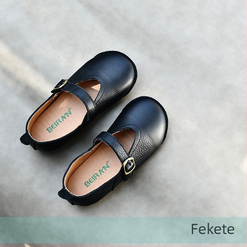 Gyerekeknek készült retro bőrcipő lányoknak, természetes bőr felsőrész, Velcro zárás, műanyag talp