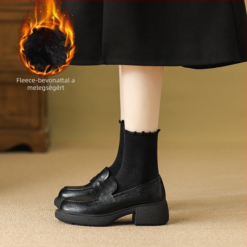 Loafer cipők kerek orrú, középtok (3–5 cm), vastag sarok, felső rész: szuper rost, gumi talp