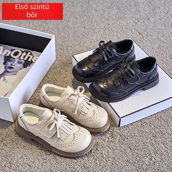 Gyermekek bőrből készült cipő: Felsőrész – első osztályú marhabőr; Talp – gumi; Zárás – Velcro; Belső anyag – háló; Stílus – édes akadémia