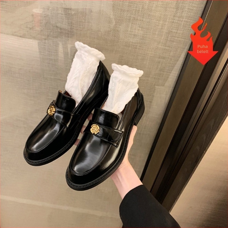 Női bőr loaferek, kerek orrú, slip-on stílusú, gumitalp, vastag sarok 3-5 cm