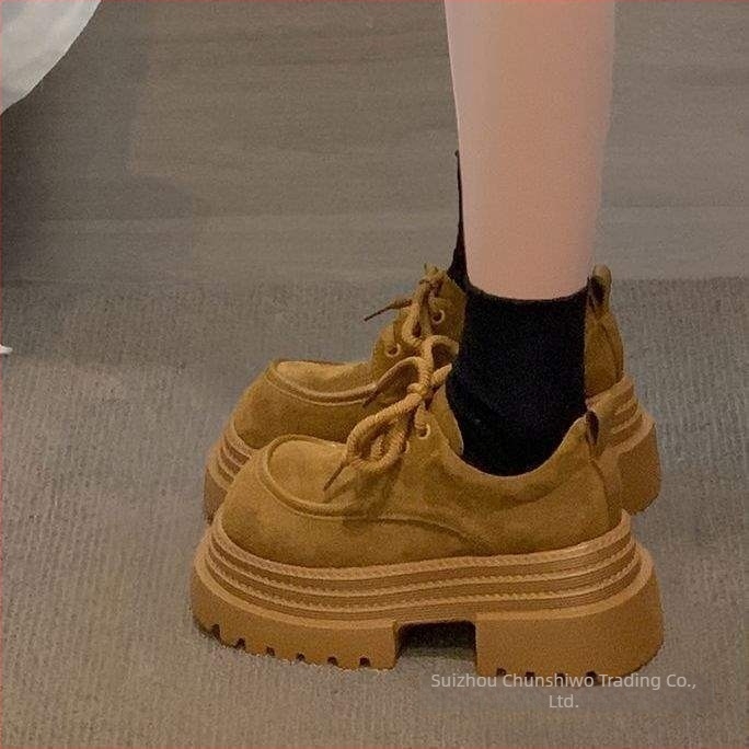 Nubukbőr loaferek | koreai stílus, casual | vastag 6–8 cm sarkú, gumírozott talp, latex talpbetét