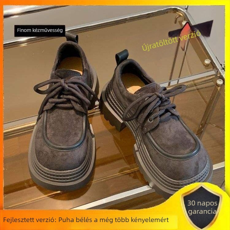 Nubukbőr loaferek | koreai stílus, casual | vastag 6–8 cm sarkú, gumírozott talp, latex talpbetét