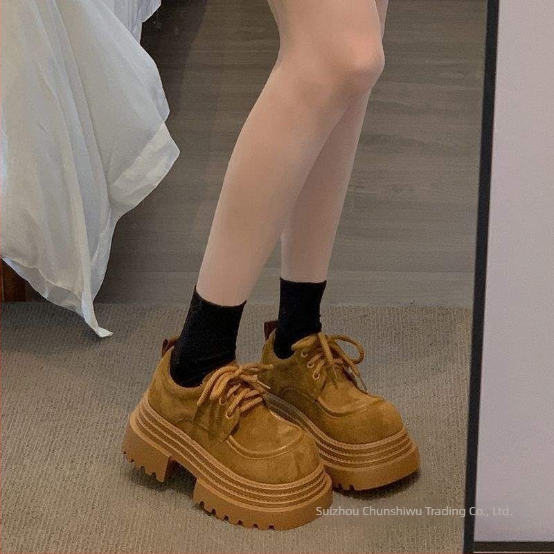 Nubukbőr loaferek | koreai stílus, casual | vastag 6–8 cm sarkú, gumírozott talp, latex talpbetét