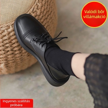 Női brit stílusú split bőrből készült lapos cipő, vastag talppal, vintage kollégiumi stílus