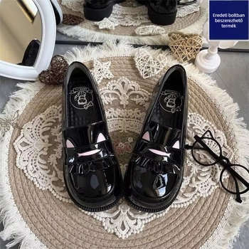 Magasított talpú loaferek, kerek orr, PU felsőrész, slip-on kialakítás, JK egyenruha Lolita stílus