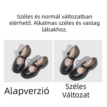 Mary Jane cipő, mikroszálas felsőrész, kerek orr, muffin alakú sarok 3–6 cm, csatos pánt, gumi talp