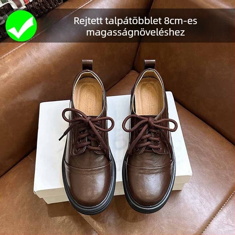 Magasságot növelő loafer, kerek orr, fűzős, 6-8 cm sarok, gumírozott talp