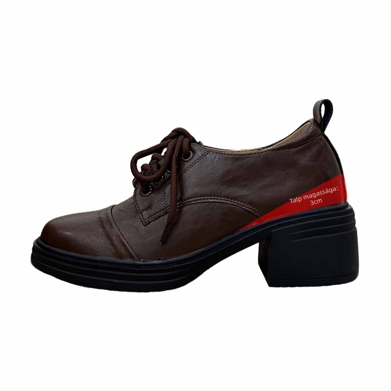 Magasságot növelő loafer, kerek orr, fűzős, 6-8 cm sarok, gumírozott talp