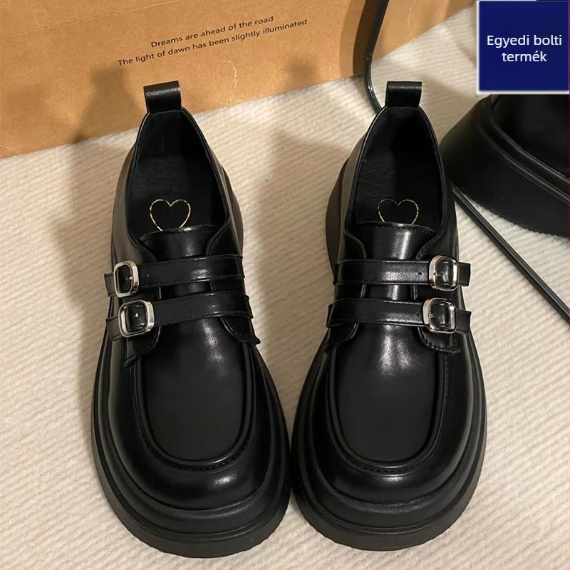 Női loaferok, kerek orrú, PU felsőrész, vastag talp 6–8 cm, középmagas szár