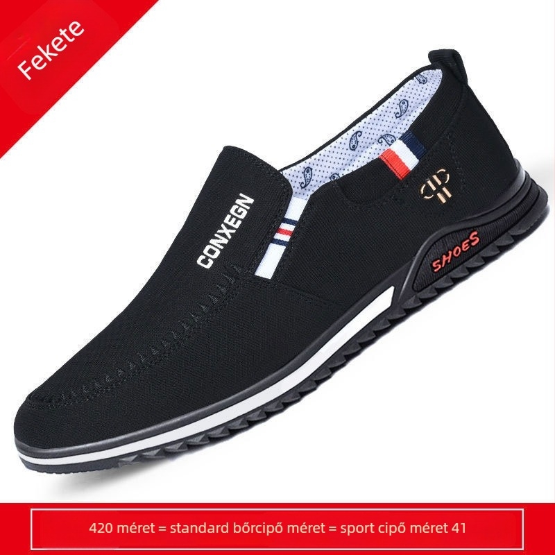 Loaferek – légáteresztő vászonból, kerek orrú, lapos sarok, slip-on elöl pánttal, textil belső