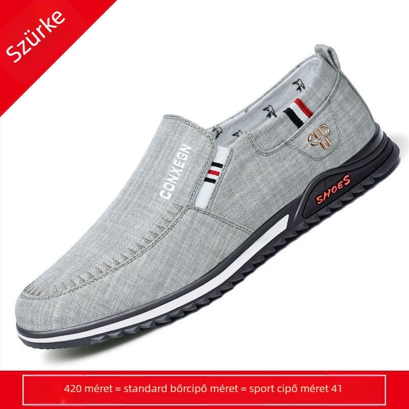 Loaferek – légáteresztő vászonból, kerek orrú, lapos sarok, slip-on elöl pánttal, textil belső