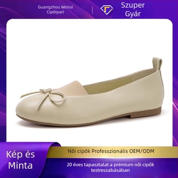 Báránybőrös női balerina cipő masnival, kerek orr, alacsony sarok 1–3 cm, gumírozott talp, belső báránybőr