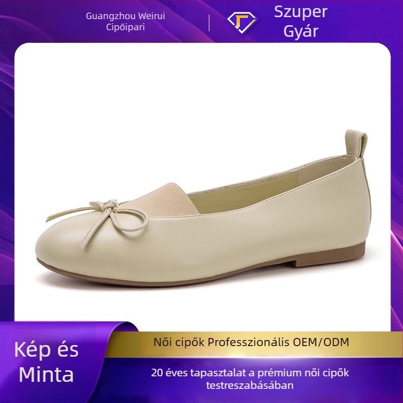 Báránybőrös női balerina cipő masnival, kerek orr, alacsony sarok 1–3 cm, gumírozott talp, belső báránybőr
