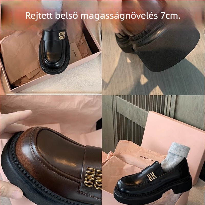 Koreai stílusú slip-on loaferek, kerek orrú, felső rész másodlagos bőrből, 3-5 cm sarok, gumírozott talp