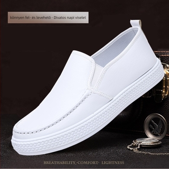 Férfi mindennapi cipő, slip-on, szintetikus bőr felsőrész, kerek orr, gumírozott talp