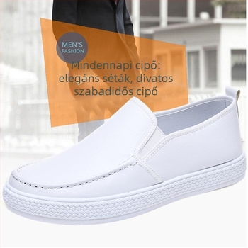 Férfi mindennapi cipő, slip-on, szintetikus bőr felsőrész, kerek orr, gumírozott talp