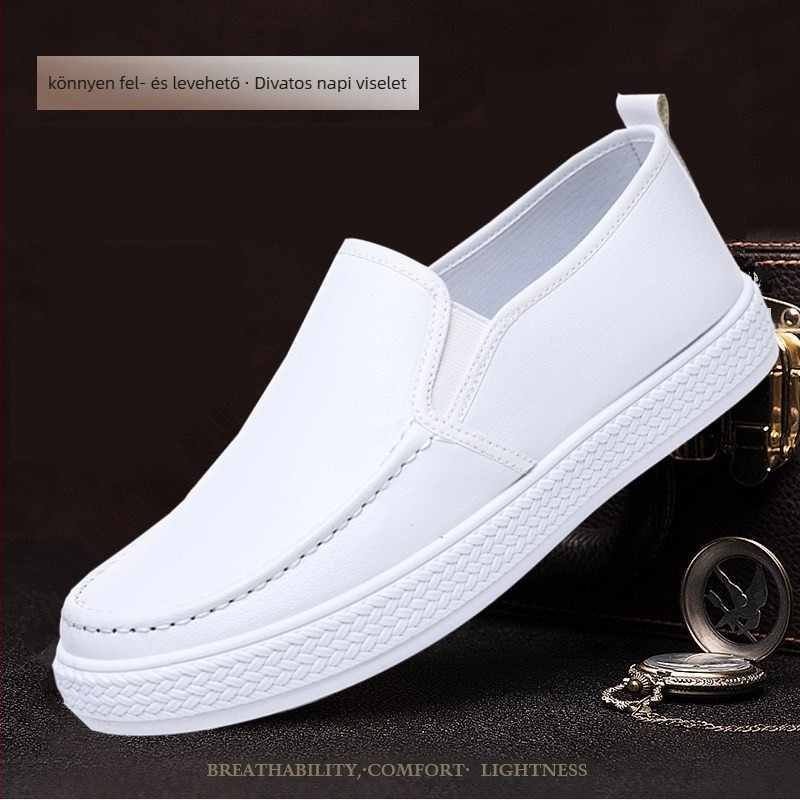 Férfi mindennapi cipő, slip-on, szintetikus bőr felsőrész, kerek orr, gumírozott talp