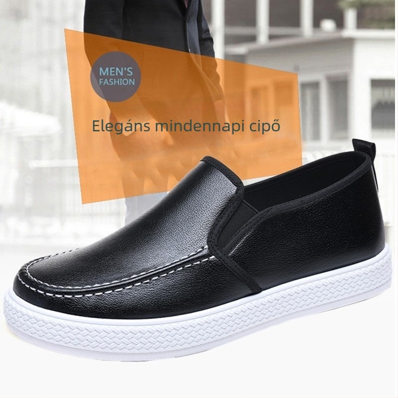 Férfi mindennapi cipő, slip-on, szintetikus bőr felsőrész, kerek orr, gumírozott talp