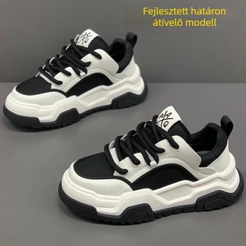 Férfi platform cipő, PU felsőrész, gumi talp, alacsony vastag sarkú 1–3 cm, koreai stílusú kültéri casual