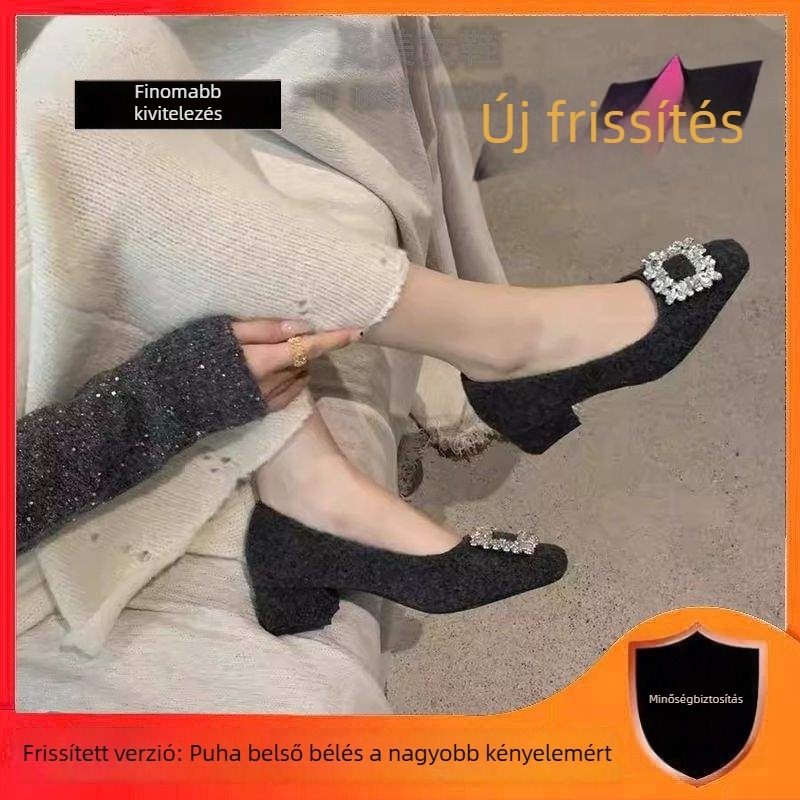 Minimalista női Mary Jane cipő, plüss bélés, filc felsőrész, alacsony sarok, slip-on