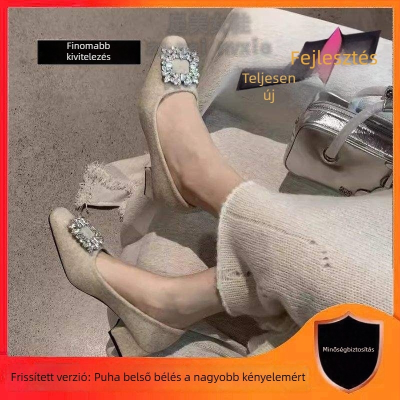 Minimalista női Mary Jane cipő, plüss bélés, filc felsőrész, alacsony sarok, slip-on