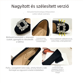Női cipő köves, négyszögletes orr, szatén felsőrész, 3–6 cm-es vastag sarok, gumitalp