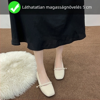 Mary Jane cipők beépített 6 cm-es magassággal, négyszögletes orr, mikroszálas felsőrész, koreai stílus, középmagas sarok 3-5 cm