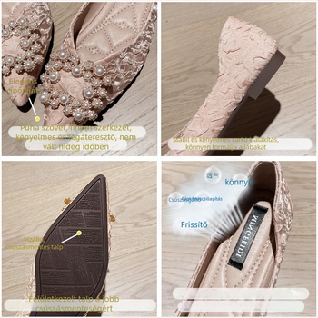 Női hegyesorrú lapos cipő rhinestone díszítéssel, mikroflíres felső rész, PU talptalp, marhacsonttal készült talp, alacsony sarok 1–3 cm