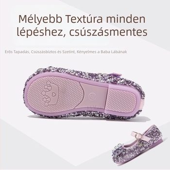 Lányos balerina cipő kristályos díszítéssel és Velcro záródással, PU felsőrész, PU bélés, EVA talp, gumírozott talp