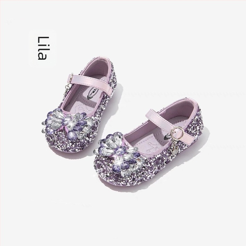 Lányos balerina cipő kristályos díszítéssel és Velcro záródással, PU felsőrész, PU bélés, EVA talp, gumírozott talp