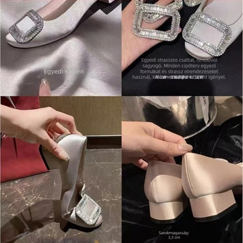 Mary Jane cipők satin felsőrésszel, négyzetes orrú, középtok 3-6 cm, bélés juhbőr