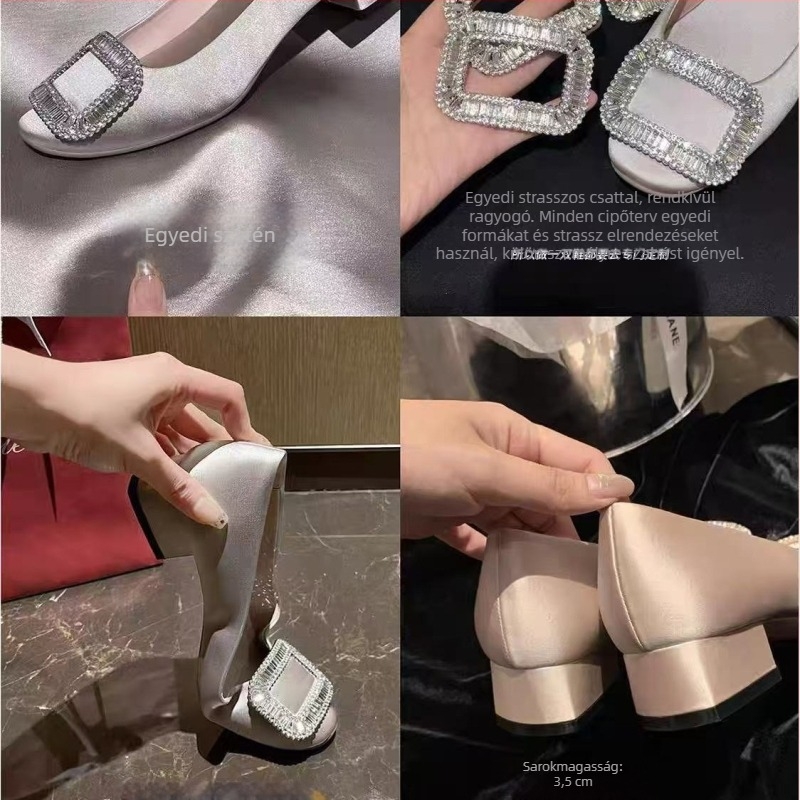 Mary Jane cipők satin felsőrésszel, négyzetes orrú, középtok 3-6 cm, bélés juhbőr