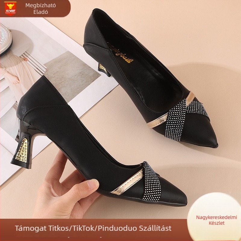 Női magassarkú cipő hegyes orrú, vastag sarkú, 6–8 cm, mikroszálas felsőrész, gumírozott talp