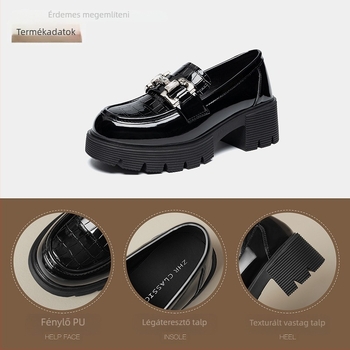 Mary Jane platform cipők rhinestone díszítéssel, kerek orr, középső magasságú sarok 3–5 cm, PU felsőrész, gumírozott talp