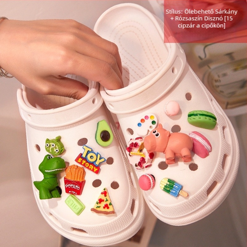 Crocs-stílusú gyerekcipő-kiegészítő levehető virágcsattal – rajzfilm-stílusú