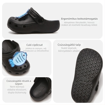 Gyerekeknek készült lyukas cipő – EVA felsőrész, 7–12 éveseknek, uniszex, belső bélés nélkül, Cartoon Paradise stílus
