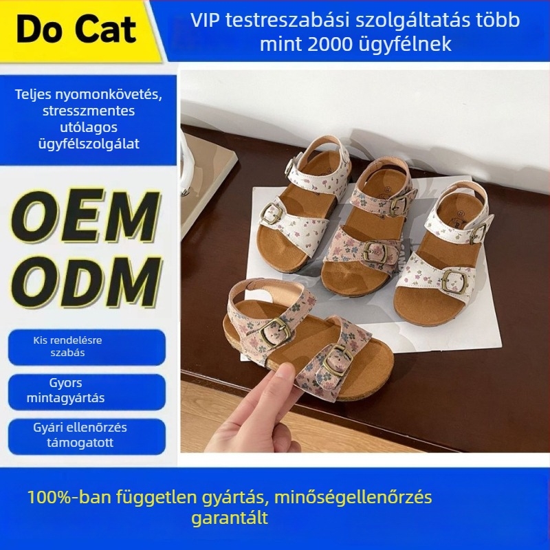 Gyermekeknek készült virágos mintázatú bőr szandál, Velcro zárás (felső része: valódi bőr, TPR talp, virágos minta, 1–12 év)